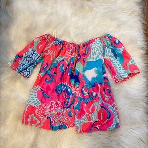 Lilly Pulitzer Off-Shoulder Top in Pink and Blue